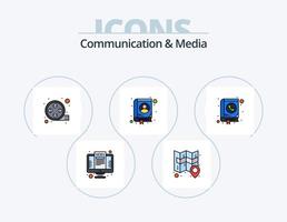 comunicação e linha de mídia cheia de ícones pack 5 design de ícones. carta. novo. microfone. e-mail. manuais vetor