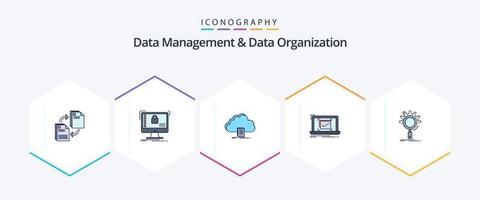 gerenciamento de dados e organização de dados 25 pacote de ícones de linha preenchida, incluindo lista de verificação. sistema. sistema. download. documento vetor
