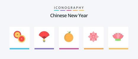 pacote de ícones plana de 5 anos do ano novo chinês, incluindo maçã. ano. fã. novo. China. design de ícones criativos vetor