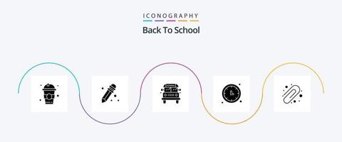 de volta ao pacote de ícones do glifo 5 da escola, incluindo . Educação. transporte. de volta à escola. cronômetro vetor