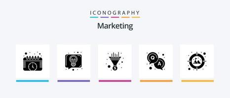 pacote de ícones de glyph 5 de marketing, incluindo alvo. foco. filtro. solução. responder. design de ícones criativos vetor