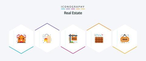 pacote de ícones planos de 25 imóveis, incluindo sinal. Estado. propriedade. limite. aquecimento vetor