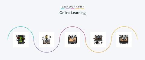 linha de aprendizado on-line cheia de pacote de ícones de 5 planos, incluindo on-line. aprendizado. lâmpada elétrica. Educação. espaço vetor