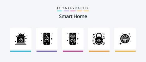 pacote de ícones smart home glifo 5 incluindo ventilador. bloqueio inteligente. rede. trancar. ao controle. design de ícones criativos vetor