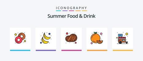 linha de comida e bebida de verão cheia de 5 ícones, incluindo comida. fruta. saudável. maçã. bebida. design de ícones criativos vetor