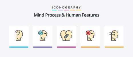 processo mental e linha de características humanas cheias de 5 ícones, incluindo conhecimento. gráfico. personagem. seta. humano. design de ícones criativos vetor