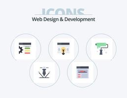 web design e desenvolvimento de ícones planos pack 5 design de ícones. projeto. criativo. rede. escovar. lâmpada vetor