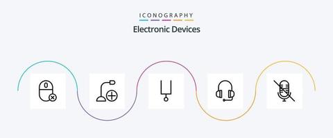 Dispositivos linha 5 pacote de ícones incluindo microfone. apoiar. gadget. fone de ouvido. diapasão vetor