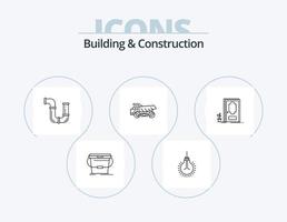 design de ícones do pacote de 5 ícones de linha de construção e construção. Porto. prédio. ferramentas. guindaste. madeira vetor