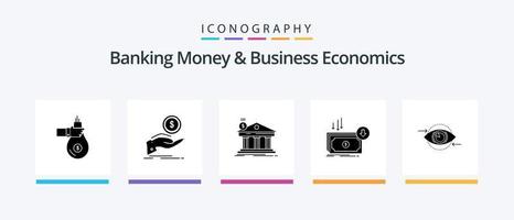 dinheiro bancário e pacote de ícones de glifo 5 de economia de negócios, incluindo custo. Federal. dívida. prédio. banco. design de ícones criativos vetor