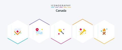 Pacote de ícones planos do Canadá 25, incluindo fogo nascido. trompete. dipper. jazz. latão vetor