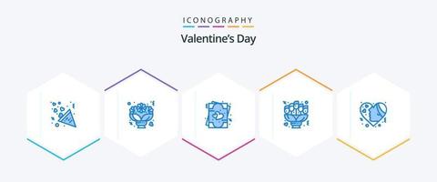 pacote de ícones azul dia dos namorados 25 incluindo data. amor. rosas. flores. namorados vetor