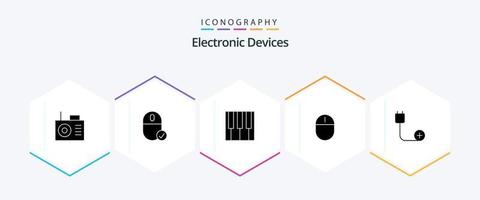 Pacote de ícones de 25 glifos para dispositivos, incluindo cabo. adicionar. música. rato. engenhoca vetor