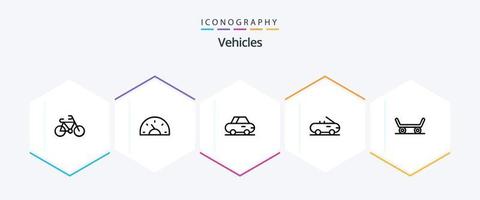 Pacote de ícones de 25 linhas de veículos, incluindo . carro. . skate vetor