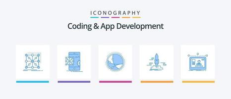 pacote de ícones azul 5 de codificação e desenvolvimento de aplicativos, incluindo aplicativo. lançar. desenvolvimento. rede. conexão. design de ícones criativos vetor