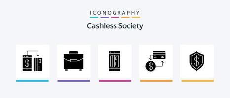 pacote de ícones cashless society glyph 5, incluindo cashless. contabilidade. bolsa. digital. sem dinheiro. design de ícones criativos vetor