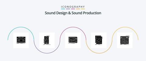 design de som e pacote de ícones de glyph 5 de produção de som, incluindo loop. áudio. vídeo. estúdio. misturador vetor