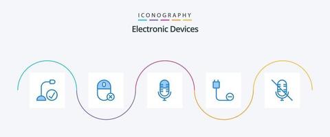 pacote de ícones de 5 dispositivos azuis, incluindo energia. dispositivos. hardware. cordão. microfone vetor