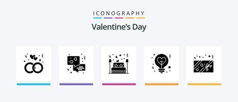 pacote de ícones de glifo 5 do dia dos namorados, incluindo caixa. amor. casal. coração. luz. design de ícones criativos vetor