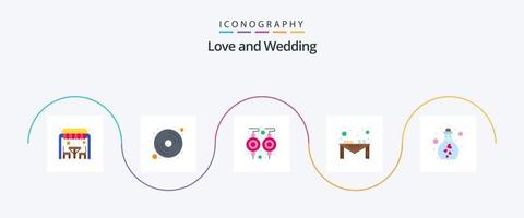 pacote de ícones de 5 planos de casamento, incluindo balão. mesa de jantar. brincos. festa. jantar vetor