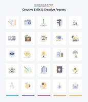 habilidades criativas criativas e processo criativo 25 pacote de ícones planos, como pinças. medir. foto. empate. caneta vetor