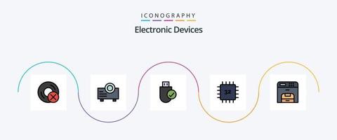 linha de dispositivos cheia de pacote de ícones de 5 planos, incluindo hardware. dispositivos. computadores. computadores. grudar vetor