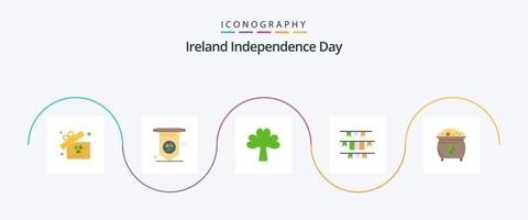 Dia da Independência da Irlanda Flat 5 Icon Pack, incluindo pote. moeda. plantar. trevo. Irlanda vetor