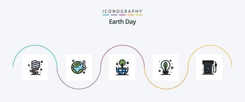 linha do dia da terra cheia de pacote de ícones plana 5, incluindo o dia da terra. lâmpada. temperatura. dia. mundo vetor