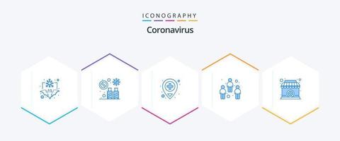 pacote de ícones azul coronavírus 25, incluindo usuário. pessoas cobiçosas. viagem. coronavírus. localização vetor