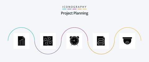 pacote de ícones de glifo 5 de planejamento de projeto, incluindo planejamento. documento. solução. assistir. tempo vetor