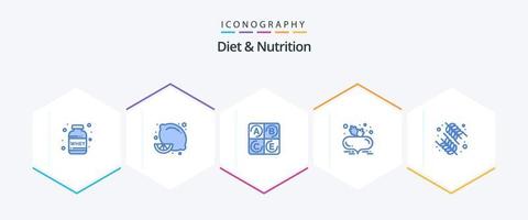 dieta e nutrição 25 pacote de ícones azuis, incluindo saudável. dieta. dieta. dieta saudável. beterraba vetor