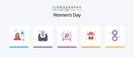 pacote de ícones do dia das mulheres planas 5, incluindo make. rosa. de Anúncios. flor. sinal. design de ícones criativos vetor