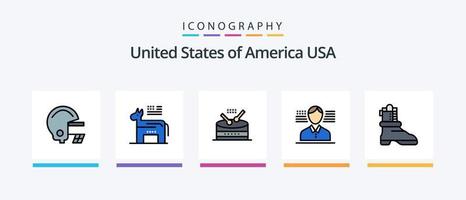 A linha dos EUA preencheu o pacote de 5 ícones, incluindo americano. mão. obus. mão de espuma. festividade. design de ícones criativos vetor