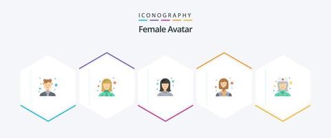 avatar feminino 25 pacote de ícones planos, incluindo trabalhador. indústria. senhora. fêmea. estudante vetor