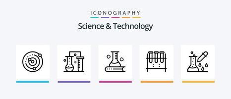 pacote de ícones da linha 5 de ciência e tecnologia, incluindo engenharia. Ciência aplicada. gerenciamento de trabalho. teste. química. design de ícones criativos vetor