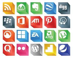 Pacote de 20 ícones de mídia social, incluindo quora amd pinterest esportes eletrônicos artes vetor