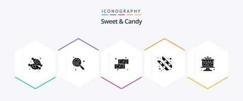 pacote de ícones de 25 glifos doces e doces, incluindo comida. bolo. chocolate. marshmallow. acampamento vetor
