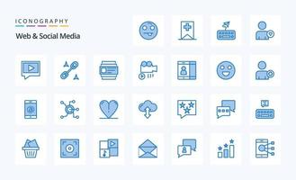 25 web e pacote de ícones azuis de mídia social vetor