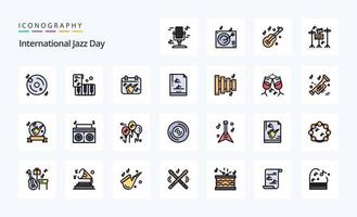 25 dia internacional do jazz pacote de ícones de estilo cheio de linha vetor