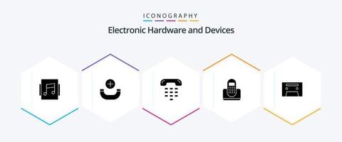 dispositivos 25 pacote de ícones de glifos, incluindo . contato. . fita de audio vetor