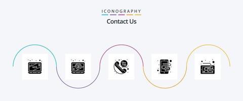 entre em contato conosco pacote de ícones glyph 5 incluindo . mensagem. telefone. caixa de entrada. móvel vetor