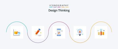 design thinking flat 5 icon pack incluindo lápis. criativo. projeto. ideia. criativo vetor