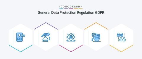 pacote de ícones azuis gdpr 25, incluindo gdpr. seguro. dper. proteção. RGPD vetor