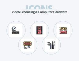 produção de vídeo e linha de hardware de computador cheia de ícones pack 5 design de ícones. caso. atx. rato. instalação. motorista vetor