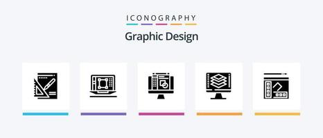 pacote de ícones de glifo 5 de design gráfico, incluindo código. ferramenta de desenho. layout. design gráfico. design de ícones criativos vetor