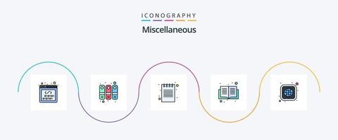linha variada cheia de pacote de 5 ícones planos, incluindo globo. abra o livro. livro. leitura. livro vetor