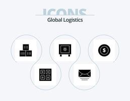 pacote de ícones de glifo de logística global 5 design de ícones. moeda de dólar. global. global. trancar. transporte vetor