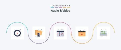 pacote de ícones de áudio e vídeo plano 5, incluindo som. áudio. ajustamento. jogar. filme vetor