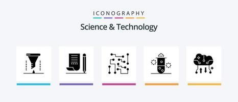 pacote de ícones de glifo 5 de ciência e tecnologia, incluindo radioatividade. radiação nuclear. bloco de anotações. Ciência. eletrônicos. design de ícones criativos vetor