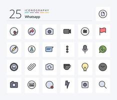 pacote de ícones preenchidos com 25 linhas do whatsapp, incluindo texto. básico. Câmera. ui. básico vetor